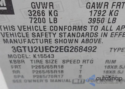 2014 GMC Sierra 1500 Sle from USA, damaged, VIN 3GTU2UEC2EG268492
